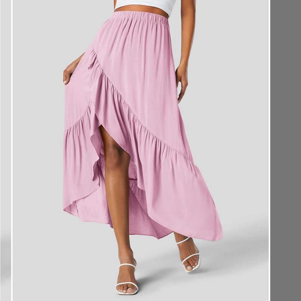 High Low Ruffle Pink HALARA Maxi Skirt